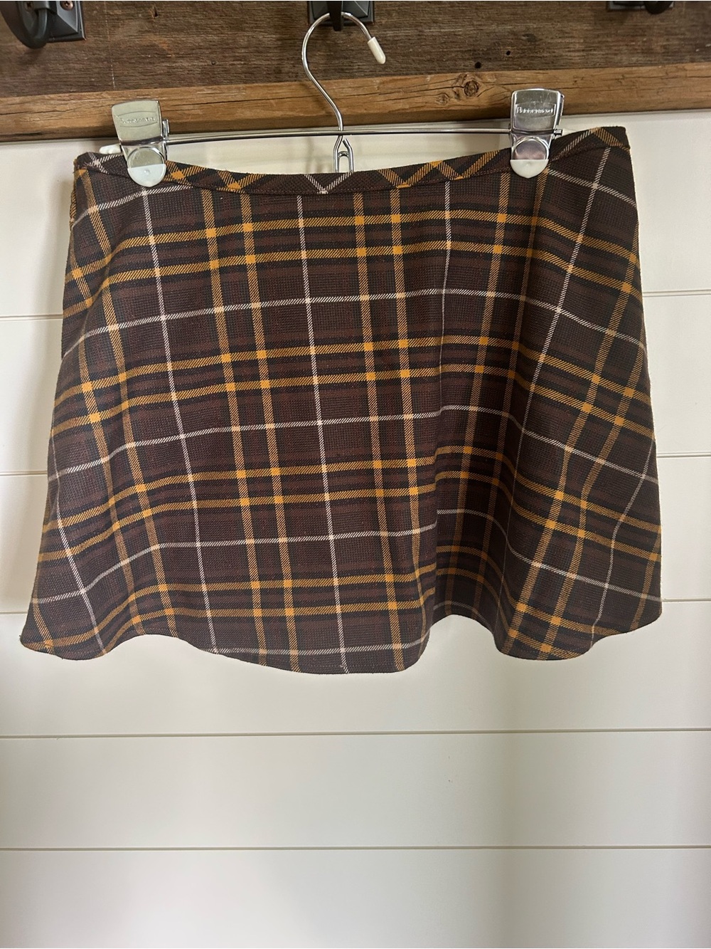 Free People Skirt - Brown Plaid A-Line Mini Skort - Brown/Gold